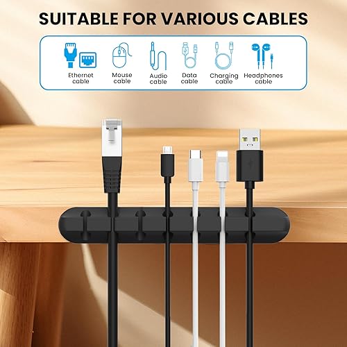 Miniatura 2 de AhaStyle Clips para cables, paquete de 3 soportes para cables, organizador de cables, autoadhesivo, para organizar el escritorio, cable USB, mesita