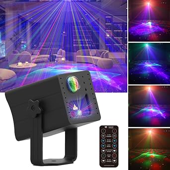 Portable Rechargeable RGB Laser-LED Light Sound Activated Projector for DJ Disco Stage Party Xmas Pub KTV Dance Mood Birthday Wedding in-Car Travel Show Home Camp Trip RGB LED & RGB Aurora Laser