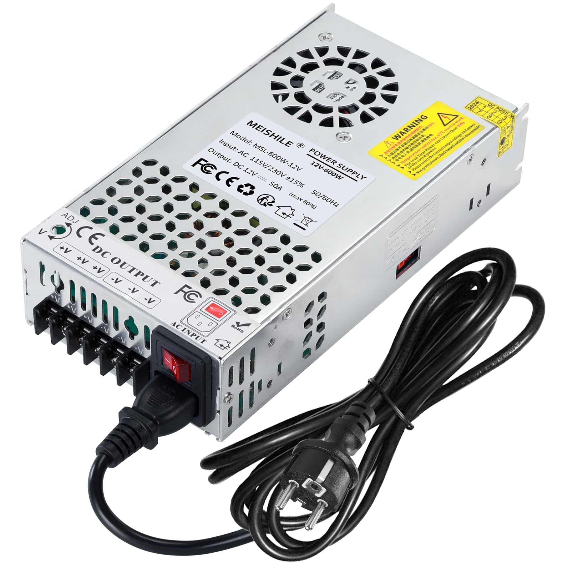 Alimentation à découpage MEISHILE 12V 50A 600W CA à CC Universelle 230V 220V pour Bande LED