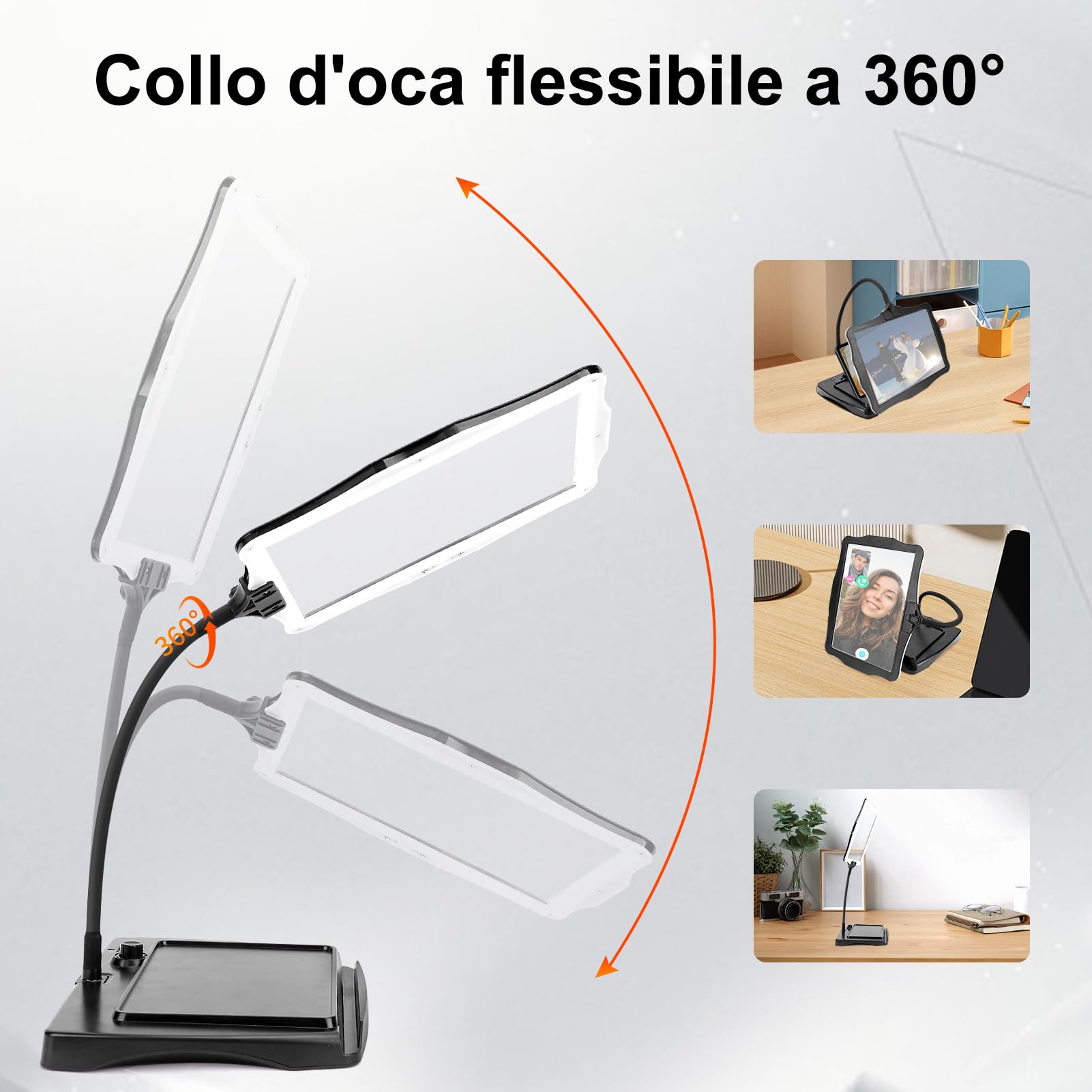 Lente D'ingrandimento con Luce e Supporto, 10X Lampada con Lente di Ingrandimento, 50 LED, Luminosità Regolabile, Flessibile e Staccabile, per Lettura, Ispezioni e Riparazioni