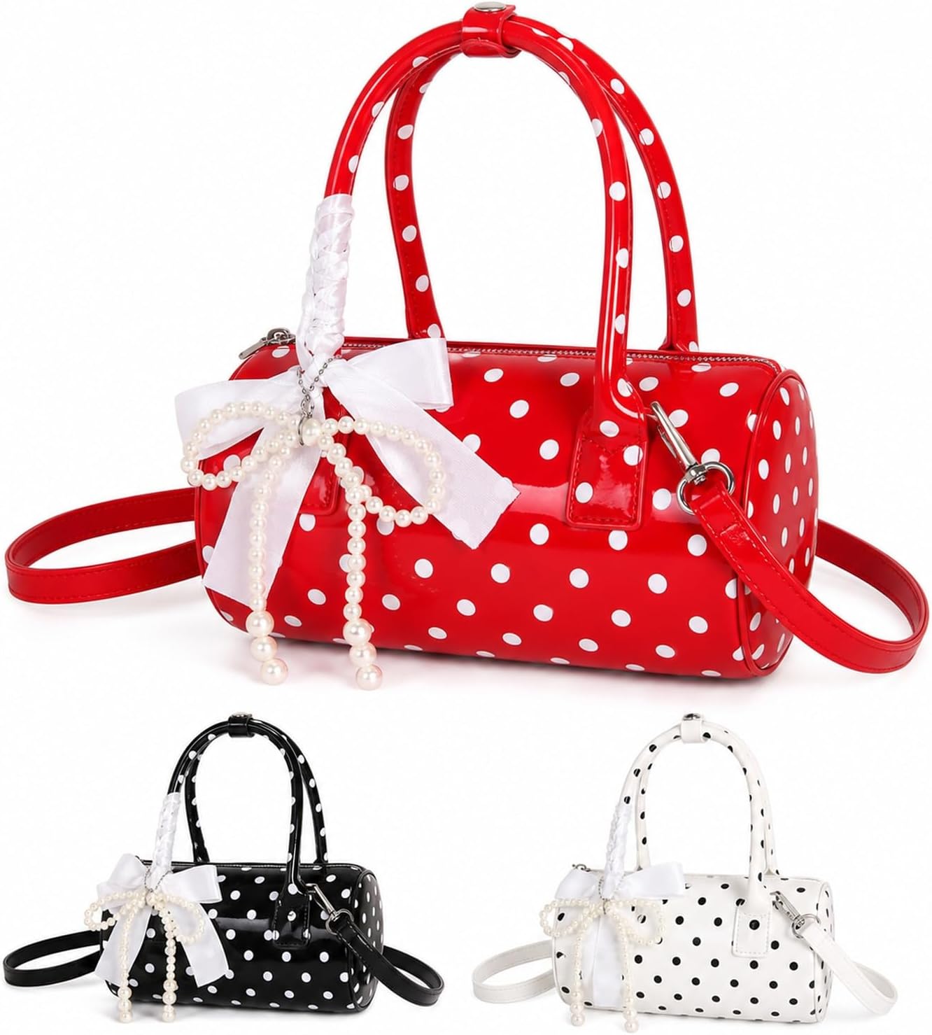 Crossbody Bags for Women Trendy Polka Dot Barrel Purse with Charm