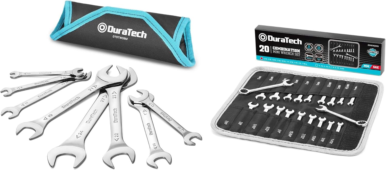 DURATECH Super-Thin Open End Wrench Set, Metric, 8-Piece Mini Wrench Set, Midget Combination Wrench Set, 20-Piece