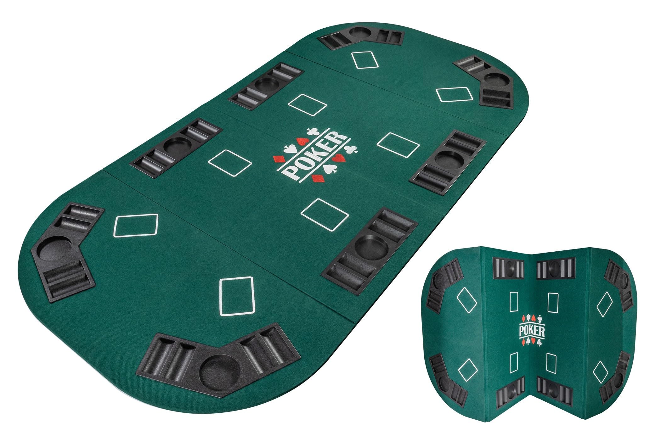 Bandeja de póquer plegable rectangular verde con portavasos