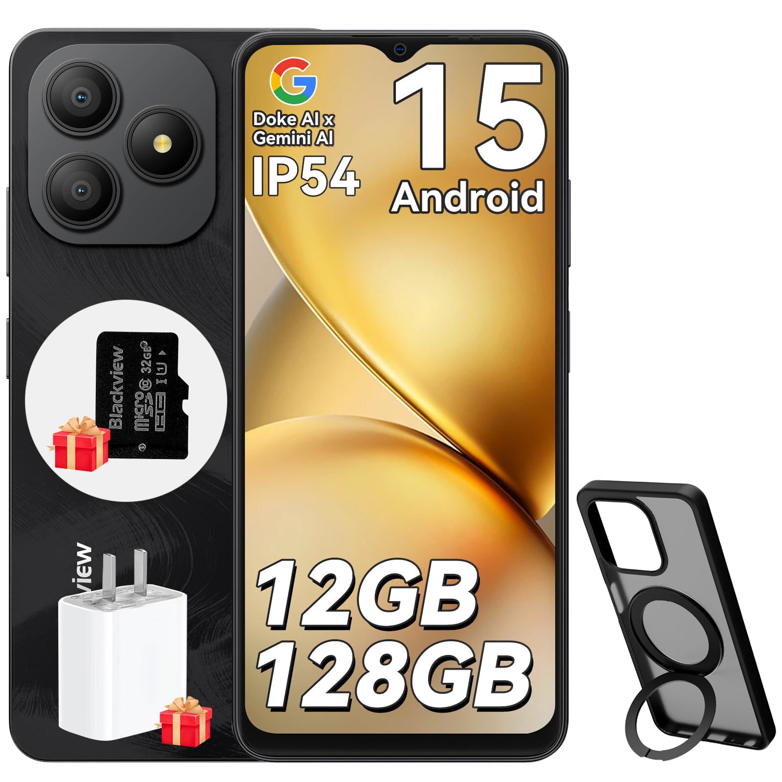 Blackview Wave 9C Smartphone Android 15, Telefono 12GB+128GB/2TB TF, Cellulare 6.56" HD+ 60Hz Schermo, Telefoni 5000mAh, 13MP+8MP, 32GB TF, Custodia Girevole per Telefono, 4G Dual SIM, OTG,Face ID,GPS