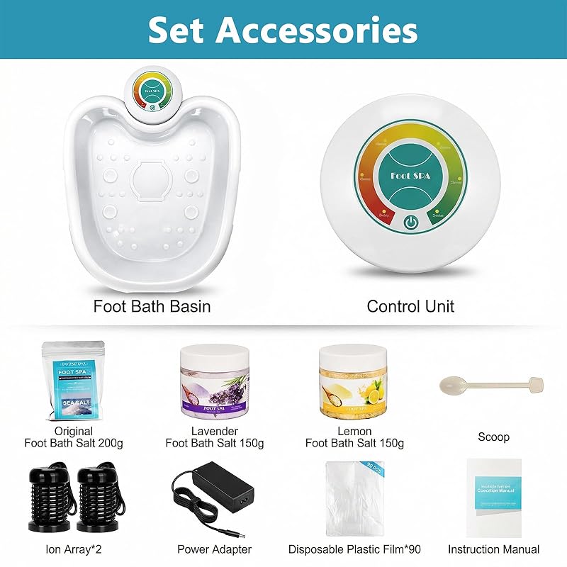 Ionic Foot Bath Detox Machine Upgraded for Home Use & Salon – Ion Cleanse Foot Spa with 2 Arrays,90 Disposable Liners,3 Detox Sea Salts,30-Min Auto-Off for Pain Relief,Improved Sleep & Detoxification