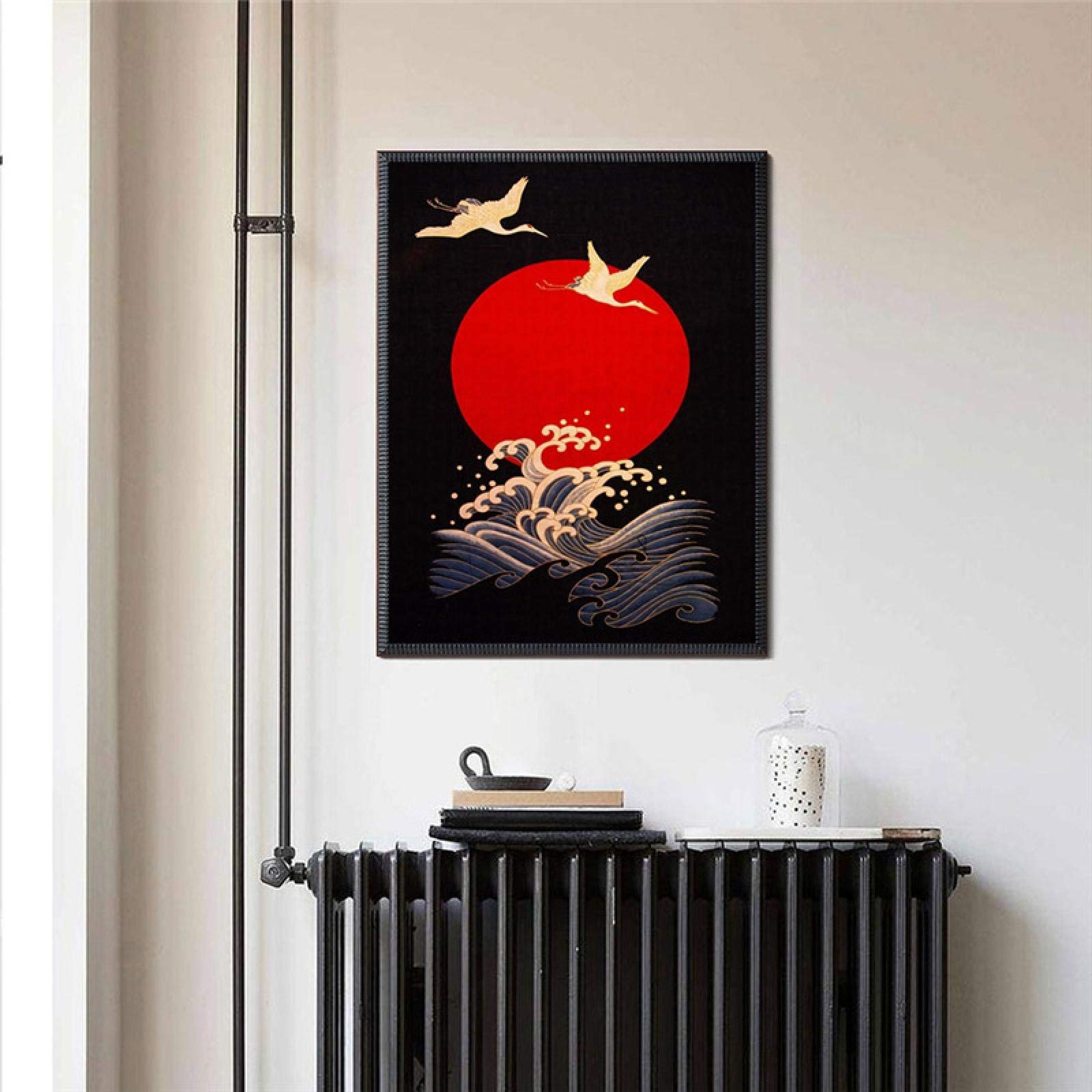 波と赤い太陽の日本画 木製フレーム付き 波と赤い太陽の日本画 木製フレーム付き 718NaTHPE1L._UF894
