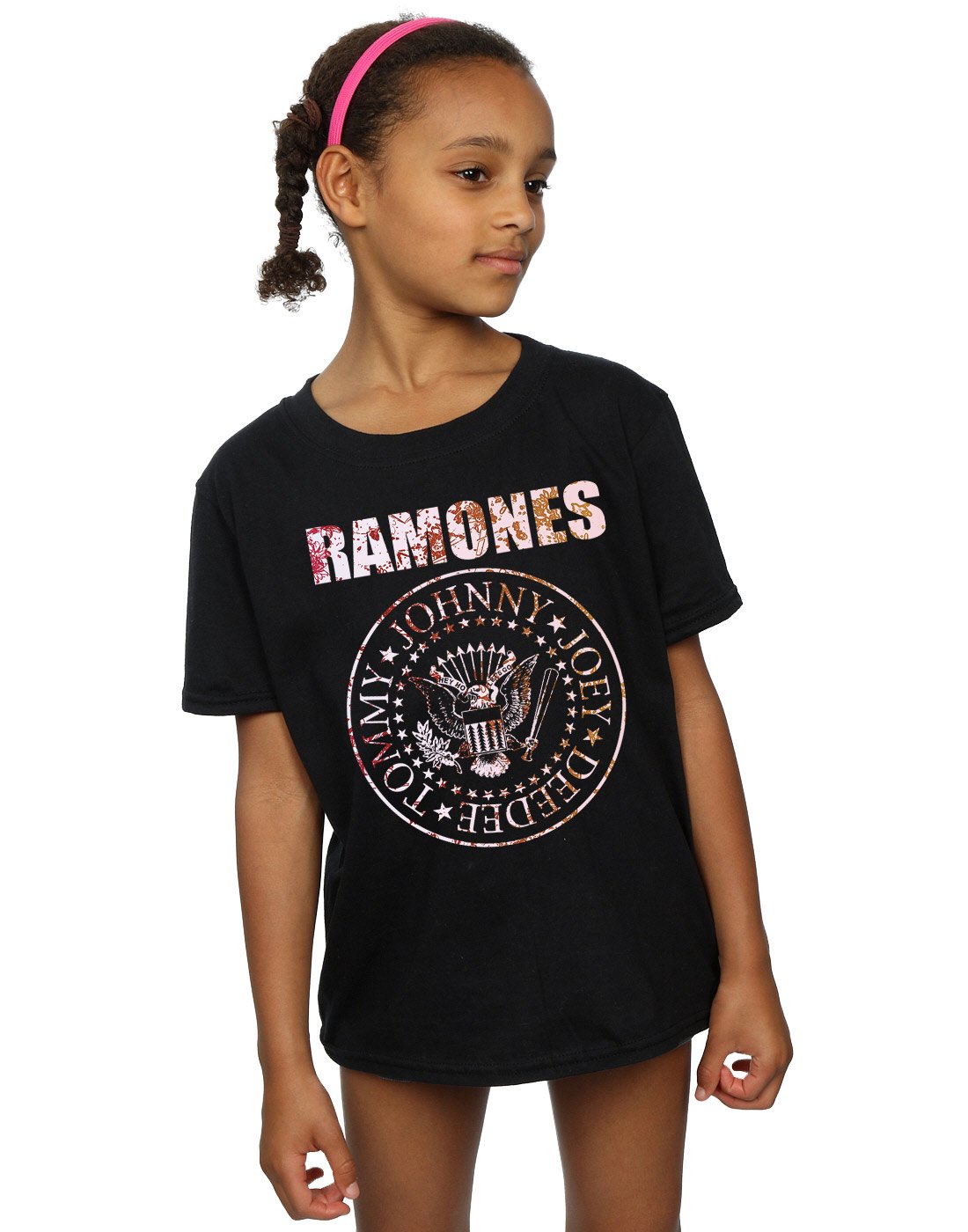 Absolute Cult Ramones Girls Flower Rose T-Shirt 9-11 Years Black