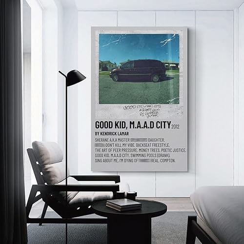 Miniatura 3 de ARSHUN Póster de álbum de música Kendrick Lamar Good Kid MAAD City HD, impresiones en lienzo para pared, decoración estética de habitación, 12 x 18
