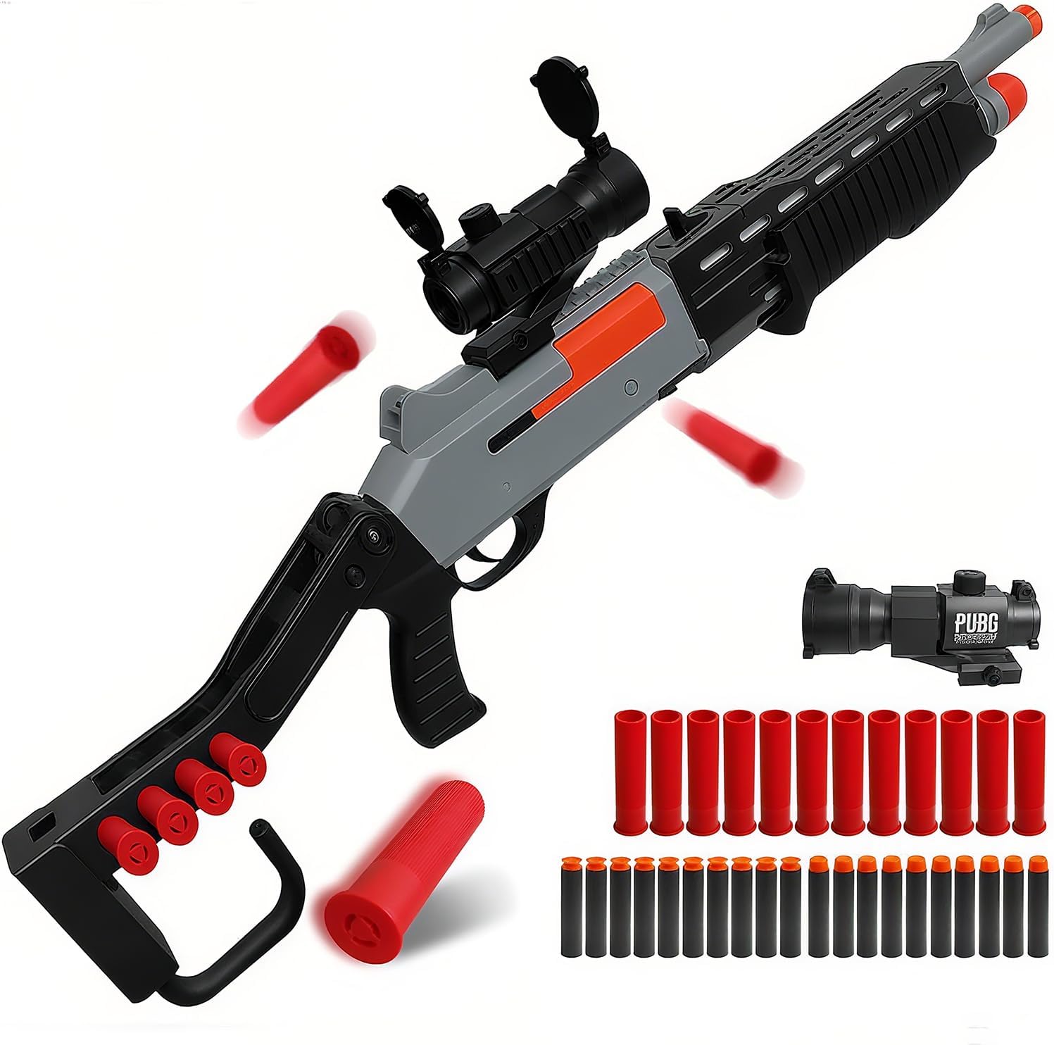 Moonmen Shell Ejecting Toy Shotgun Toys for Boys Kids with 20 EVA Foam Bullets 12 Shells 1 Scope Two Modes Toy Shotgun Outdoor Games Gifts for Christmas Halloween Birthday (SPAS-12 Grey)