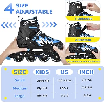 TOMSHOO Adjustable Inline Skates for Kids Girls Boys