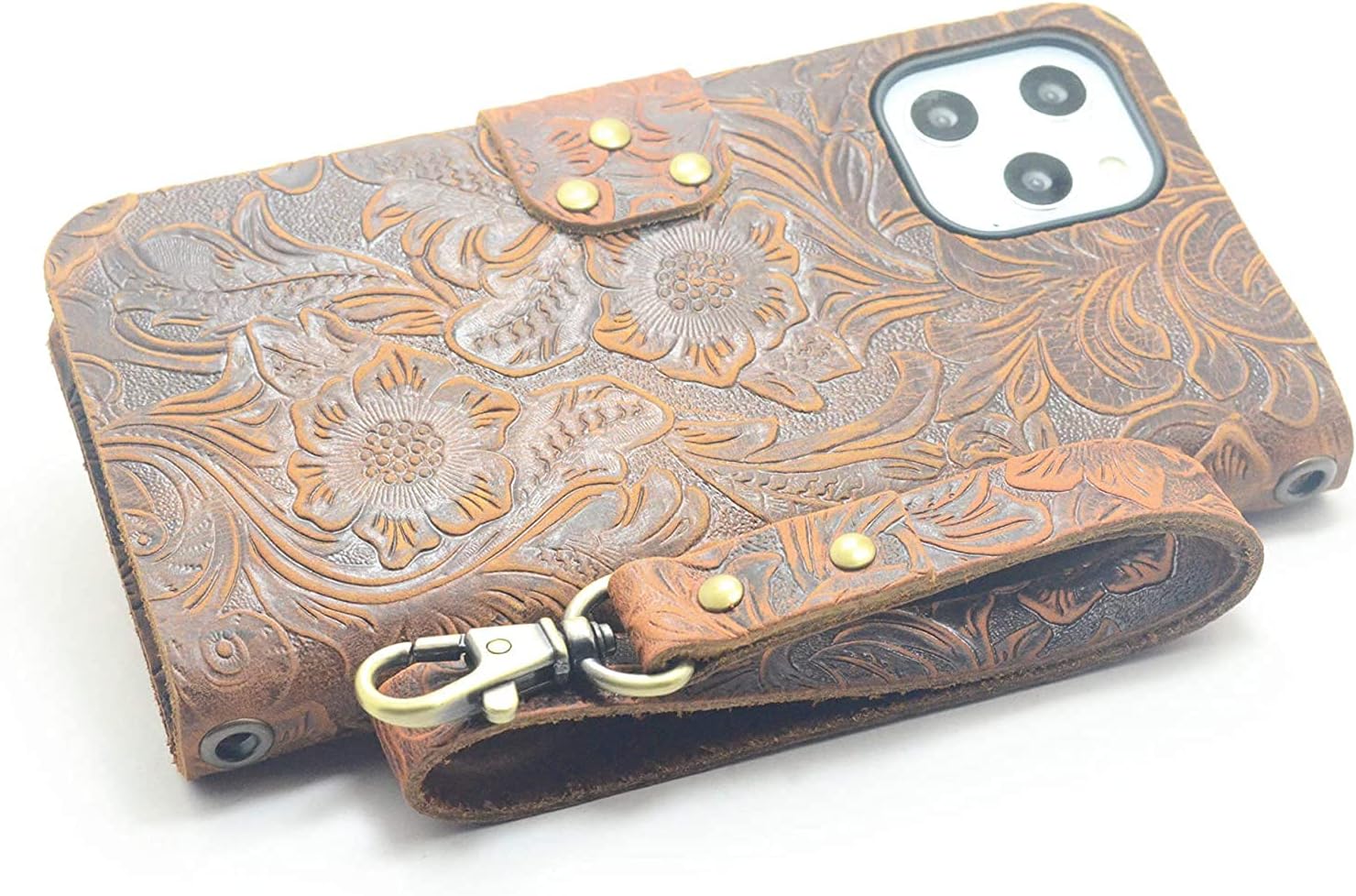 Compatible with iPhone 12 Pro Max 6.7 inches 5G Genuine Leather Wallet Case Brown