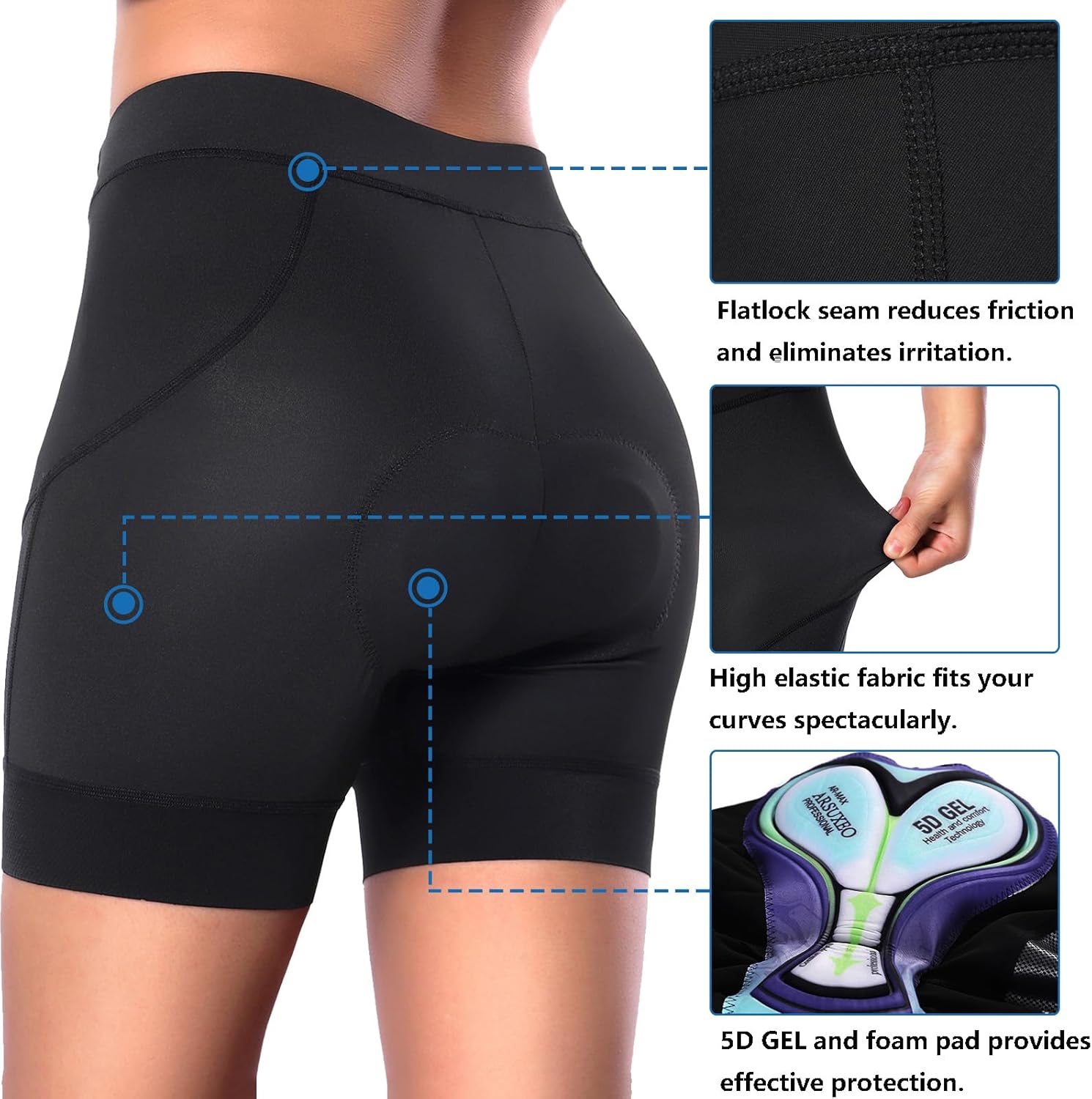 Women's Cycling Shorts 5D Padded Bike Biking Bicycle Underwear Shorts Quick-Dry Anti-Slip Black
