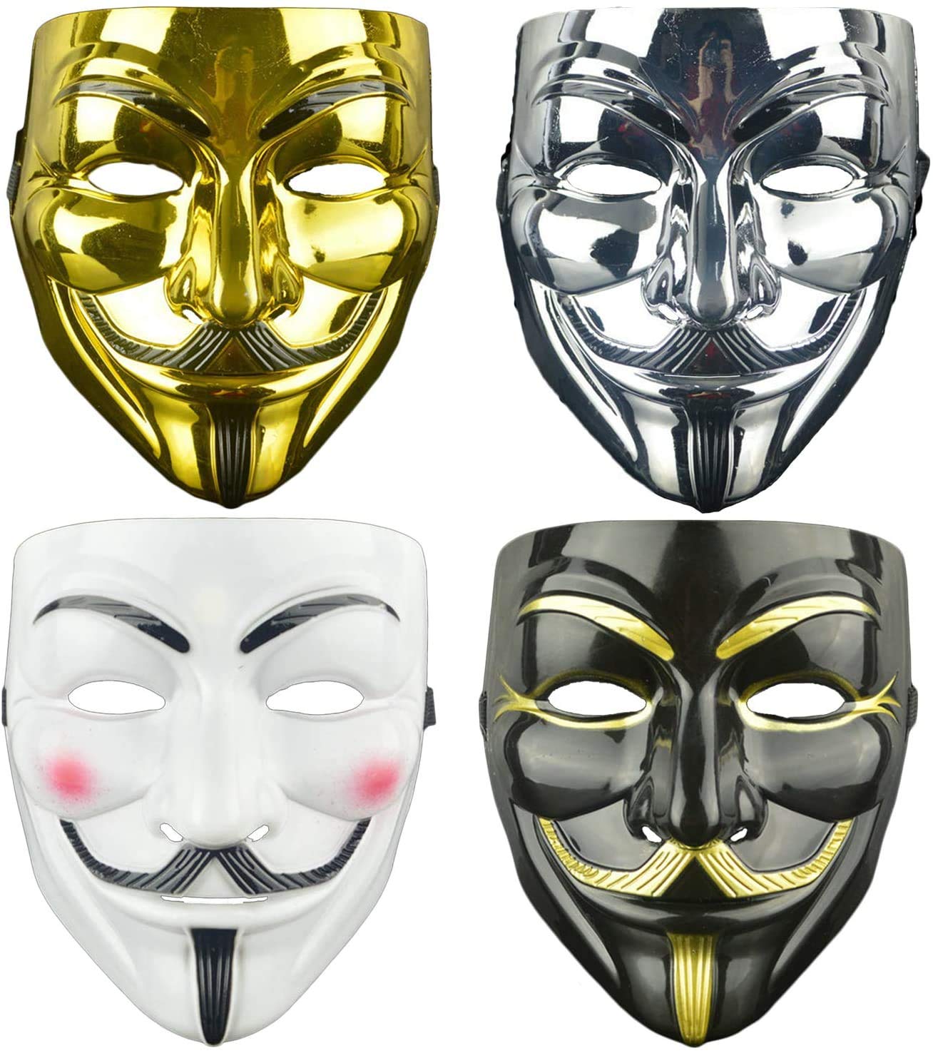 4 Pcs Halloween V for Vendetta Mask Set,Guw Fawkes Face Mask Fancy Halloween Kit for Cosplay Theme Party Gift