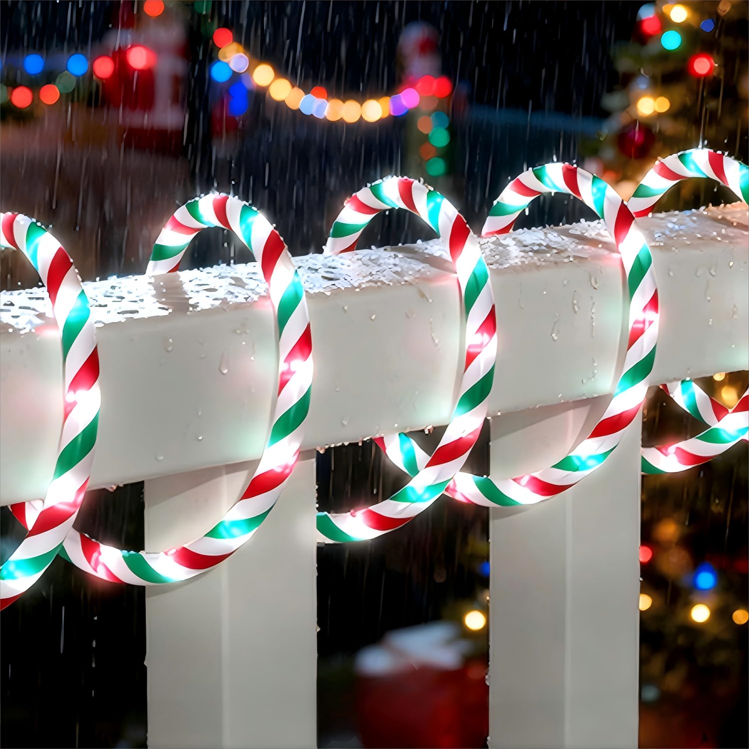 Afirst Luces de cuerda de caramelo de Navidad de 18 pies, luces de árbol de Navidad IP65, impermeables, conectables, para decoración navideña