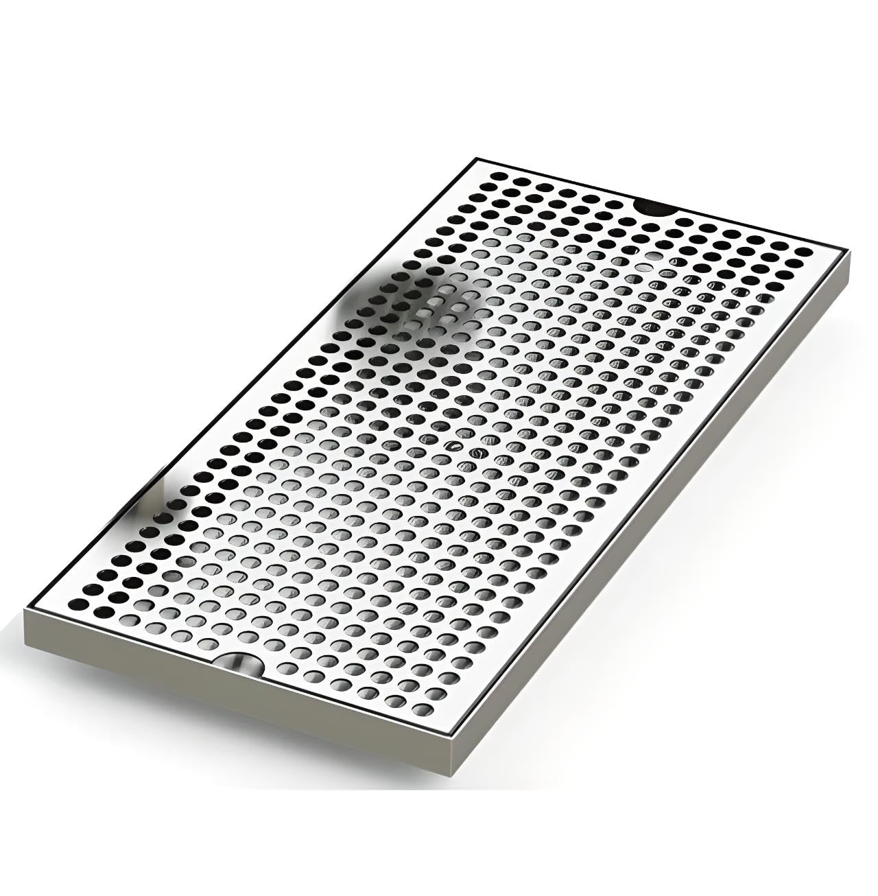 Surface Mount Drip Tray with Perforated Screen - No Drain - 20" x 10" - Brushed Stainless Steel