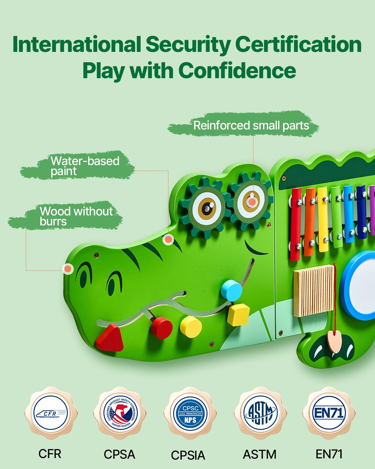 VEVOR Panneaux Muraux d'Activités Crocodile, 9 Jeux, Jouet Mural Sensoriel Montessori pour Enfants 3-12 Ans, Centre d'Activités d'apprentissage, Salle de Jeux des Tout-Petits, Crèche, Salle de Classe
