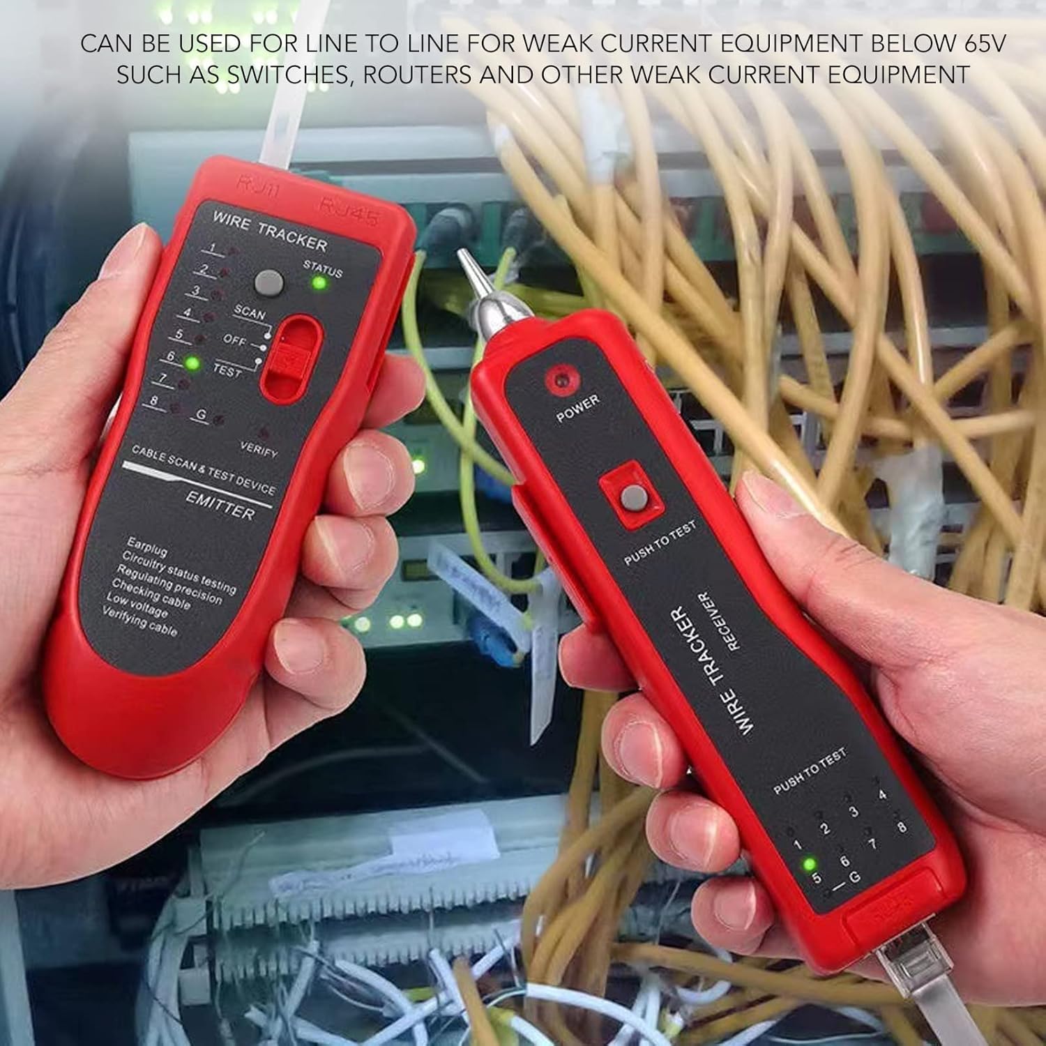 Network Cable Tester, Telephone and Ethernet Cable Tester, Continuity Tester, Adjustable Sensitivity, Easy Manipulation POE Tester, Multifunctional Line Finder with 2 Test Cable
