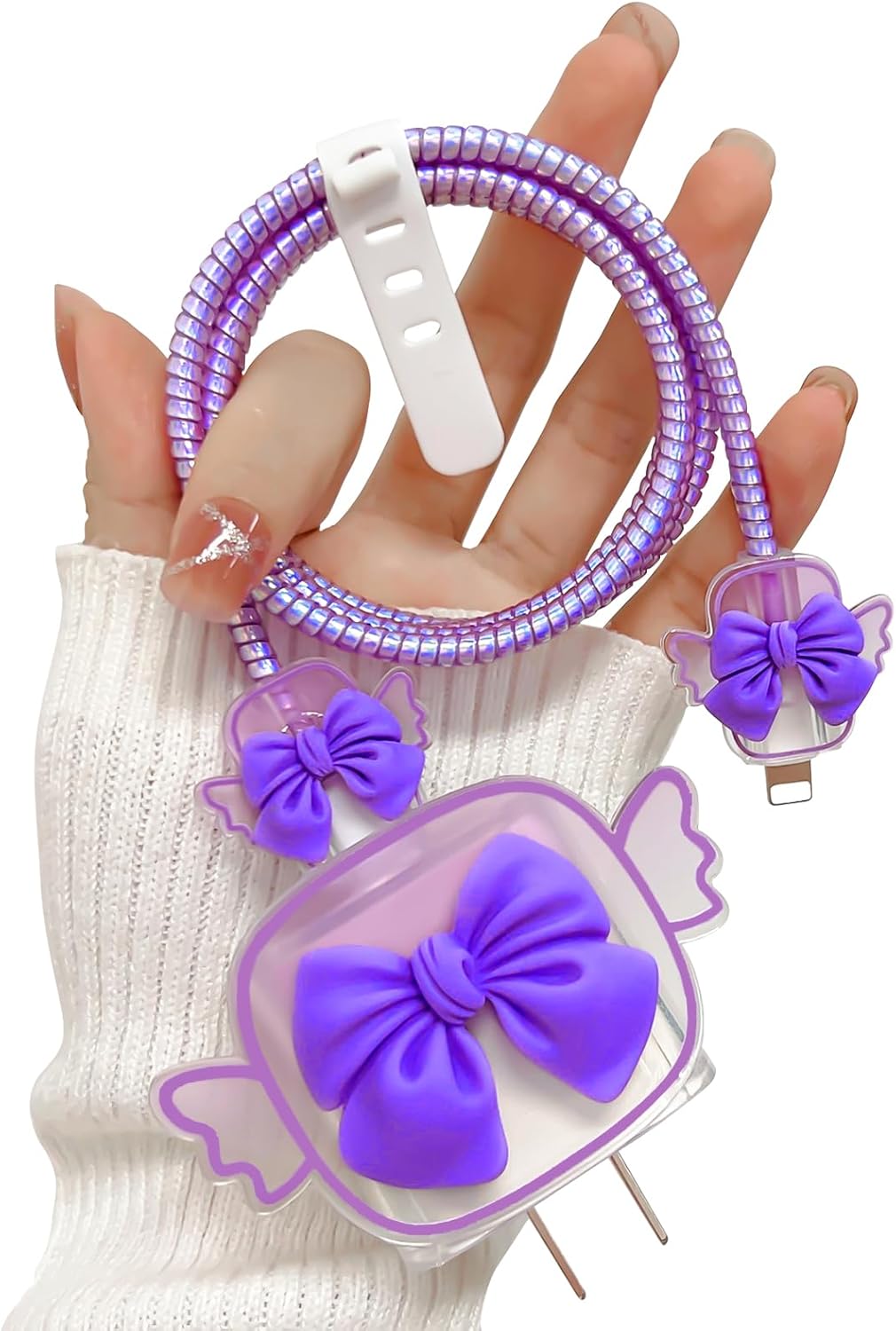 DIY ケーブルプロテクター iPhone充電器用 羽デザイン かわいい 3D 蝶ネクタイ データライン USBカバー コードセーバ