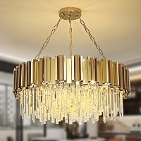 AOOCHOK Modern Kristály Csillár - Arany Kerek Függőlámpa 75cm, 12 E14 Izzós, Szabályozható Fényerő, Nappali, Étkező, Hálószoba 1