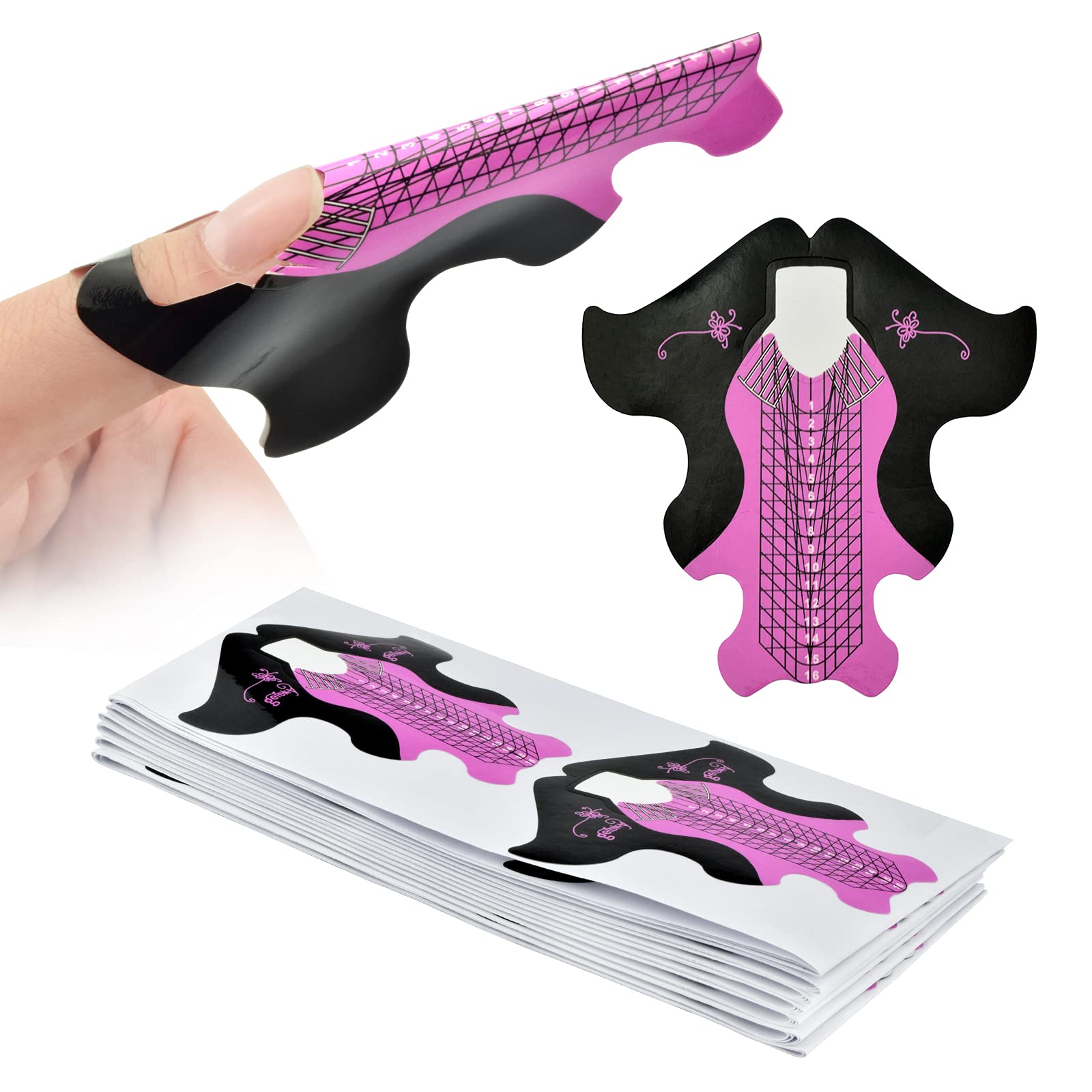 100pcs Nail Form Sticky Nail Forms for Builder Gel Reusable Sturdy Nail Extension Forms Nail Forms for Acrylic Nails Builder Gel Nail Forms, Self-Adhesive Paper Nail Forms Molds Builder, NTF049-Pink