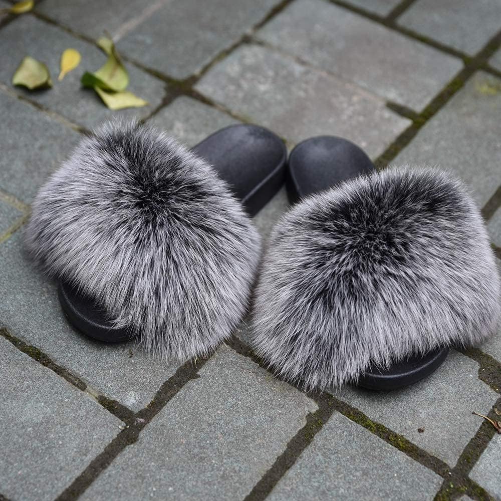 Jancoco Max Real Fox Fur Slides for Women - Fluffy Fur Slippers Open Toe Flat Sandals for Outdoor - Image 5