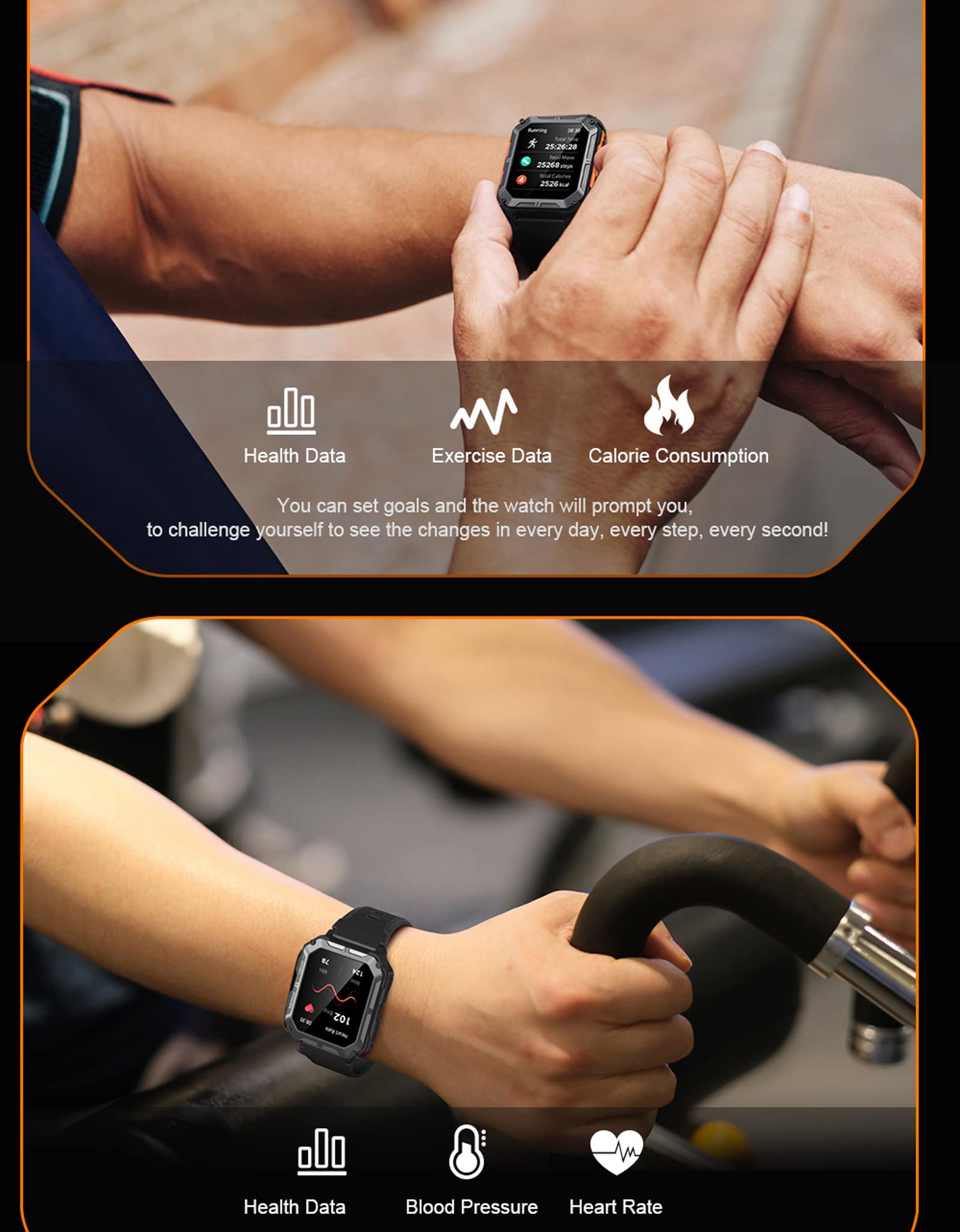 Smart Watch for Android Phones iOS compatible with Blood Pressure Monitor Blood Oxygen sensor hr Bluetooth Call 1.83HD display Step Counter Sleep Monitor SNS/SMS Message Reminder Waterproof Watch - Image 3