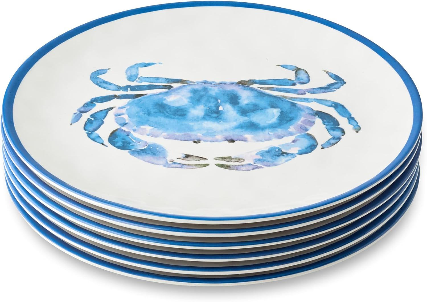 Beach House Crab 11-Inch Melamine Dinner Plates – Set of 6, Vibrant Nautical Charm, Durable, Lightweight & Dishwasher-Safe