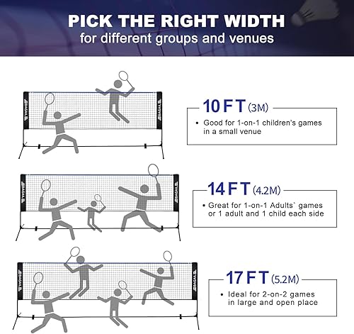 Miniatura 5 de BAGAIL Red de bádminton, red de nailon plegable de 10 pies1417 pies de ancho, soporte ajustable de altura y bolsa de transporte portátil, fácil de