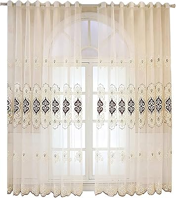 Modern Tulle Sheer Curtains,European-Style Window Curtains Elegant Flower Embroidery Noise Reducing Drapes for Bedroom Living Room(W*H:200x260cm(79x102inch), Grommet Top)