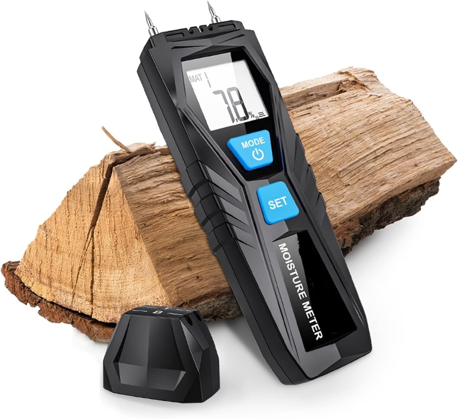 Wood Moisture Meter, Portable Moisture Meter with Sensitive Probe, Water Leak Detector and Humidity Tester for Wood, Walls, Firewood, and Building Materials โ Measures Ambient Temperature and Humidity