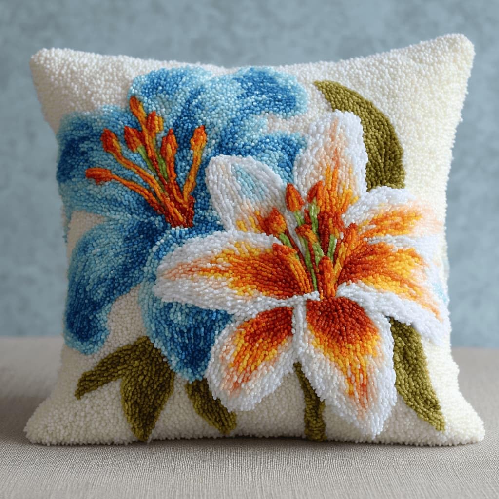 Kitquiver Latch Hook Cushion Kit,Lily DIY Throw Pillow Cover 43X43Cm