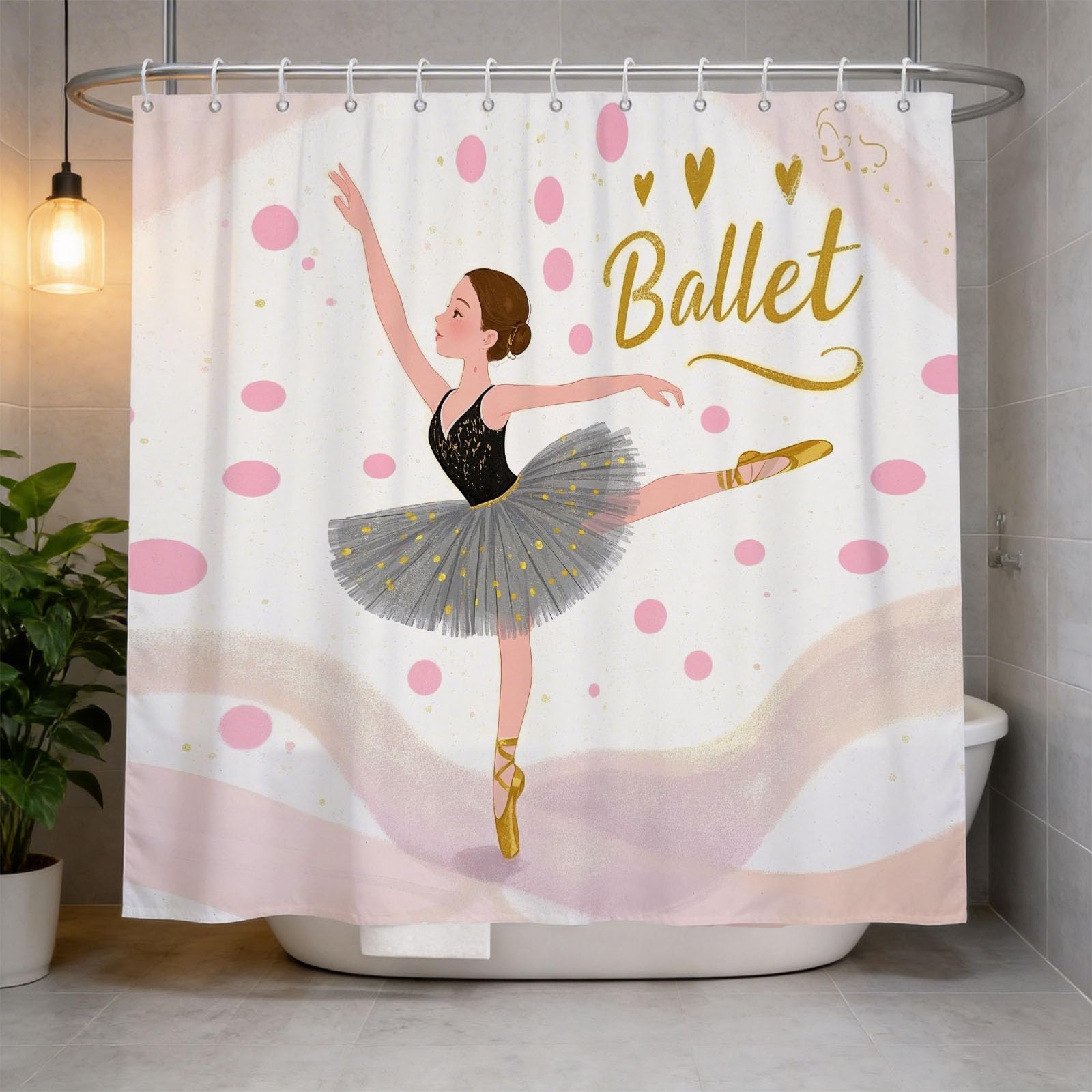 Hongduo 3D Ballet Girl Shower Curtain for Stalls Bathtubs Girls Bathroom Decor Shower Curtain Set Polyester Fabric Waterproof 180x180cm/71X71 Inch with Hooks