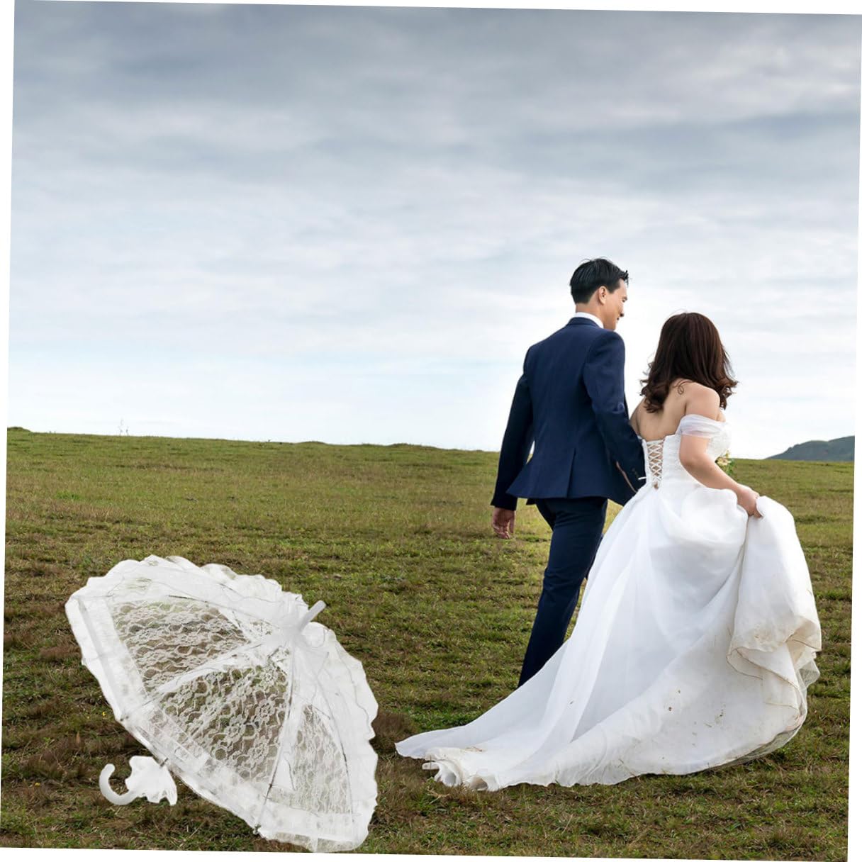 2 Stück Eleganter Spitzen sonnenschirme Brautschirm Hochzeit Deko Leichter Spitzen schirm als Vintage Parasol für Outdoor Hochzeitszeremonien Halloween Kostüm und Fotoshootings