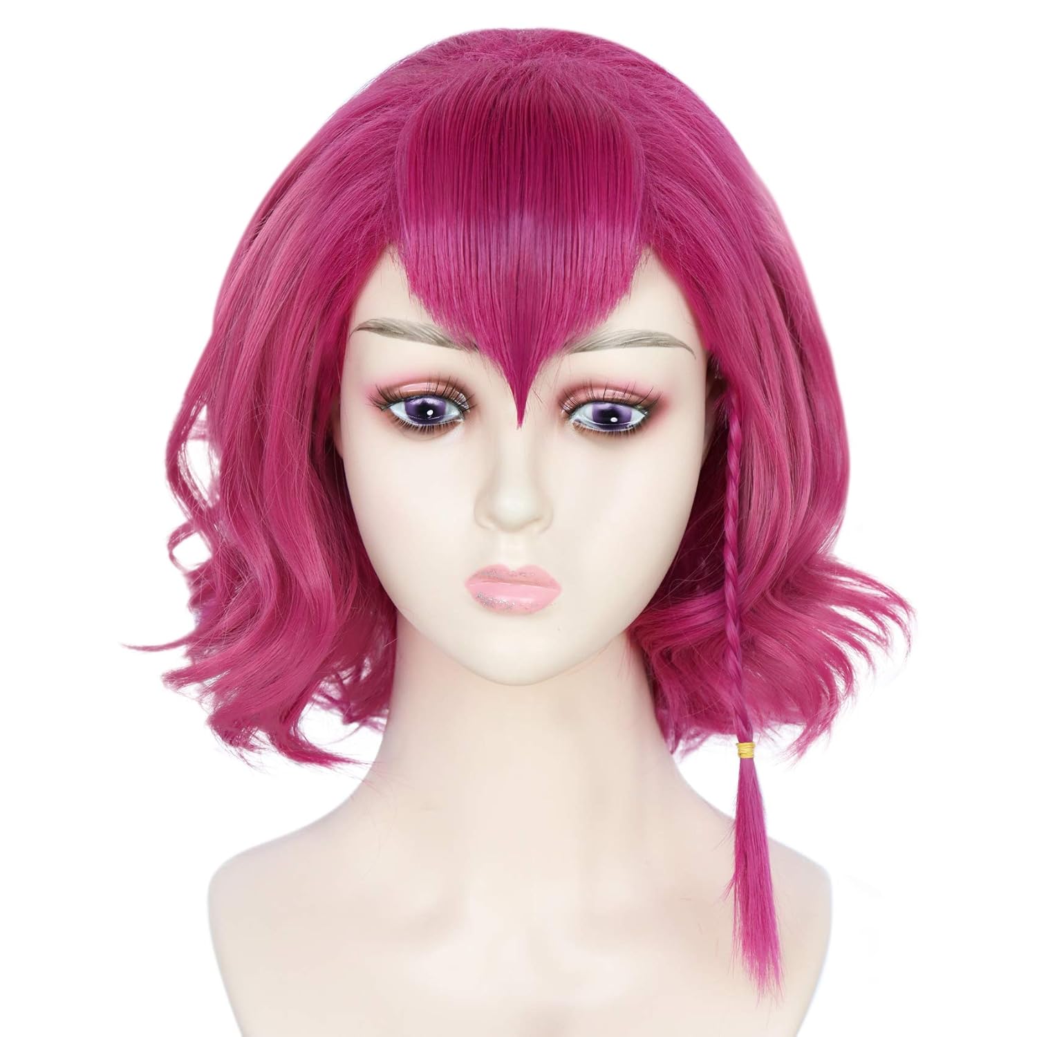 IMEYLE Wig Hot Pink Wig Short Wavy Wig with Bangs for Men