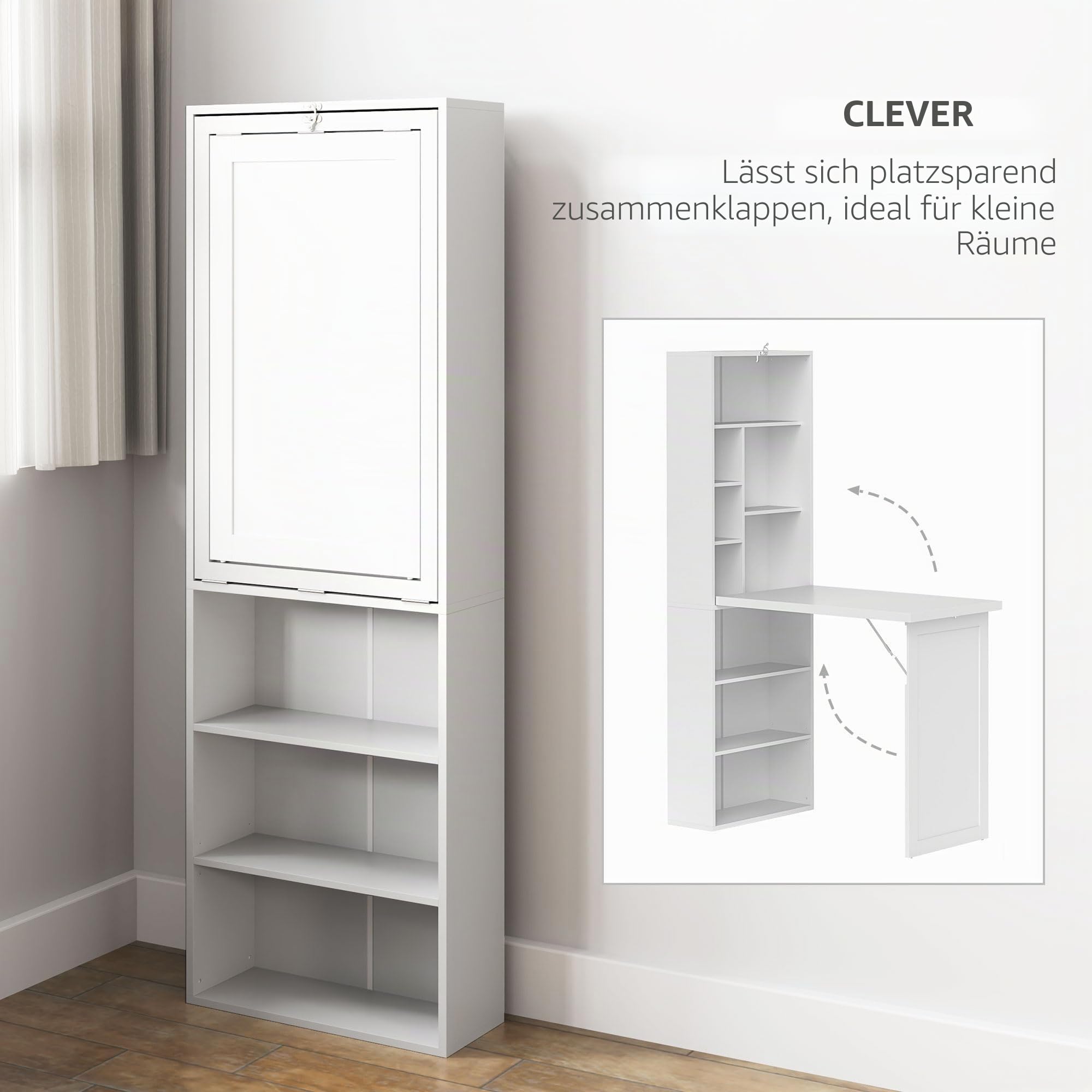 HOMCOM Wandklappschreibtisch mit Whiteboard, Weiß