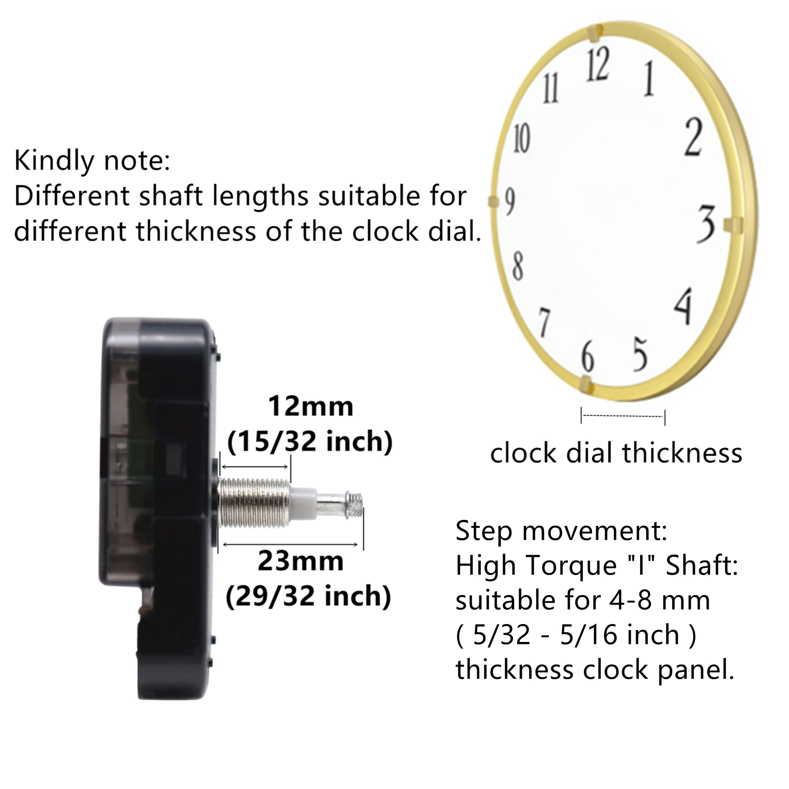 YOUNGTOWN Uhrwerk mit hohem Drehmoment und langem Schaft mit 30,5 cm langem Spatenzeiger, Gewindelänge ist 15,4 mm (39/64 Zoll) (1 Set)