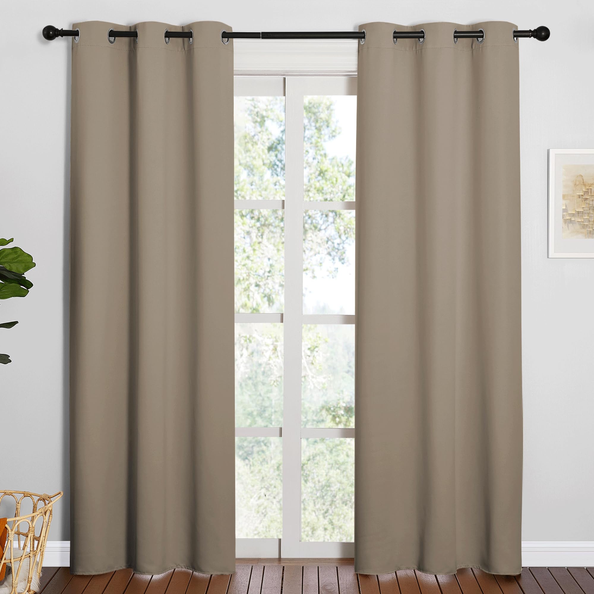 NICETOWN 84 inches Blackout Curtains for Office and Theater, Thermal Insulated Solid Grommet Drapes for Living Room (Taupe, 1 Pair, 42 inches Wide)