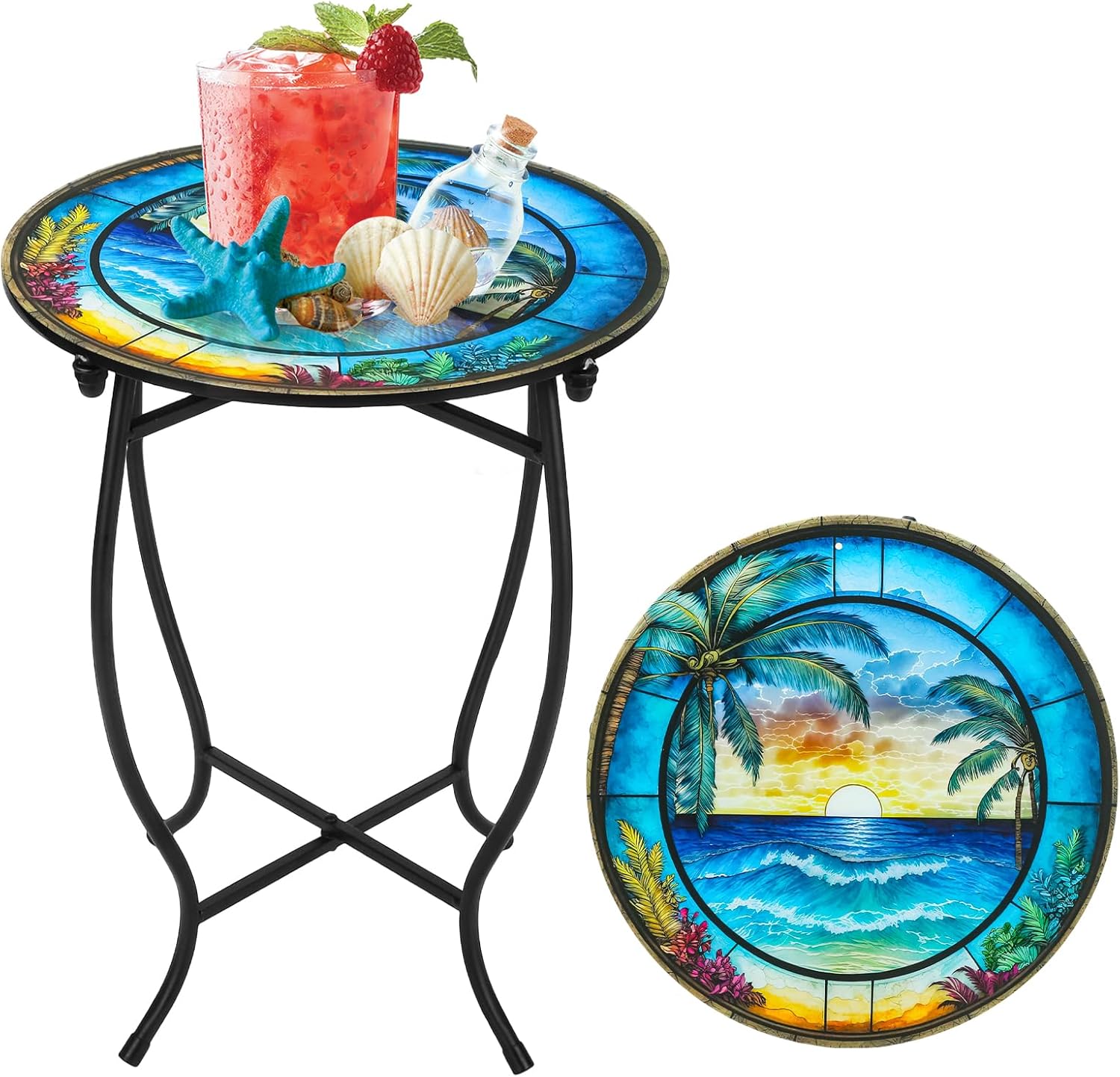 Fashion&cool Patio Side Table, 14 Inch Weather Resistant Metal Side Table, Small Round Outdoor End Table Accent Side Table for Patio Yard Porch Balcony Garden Bedside Plant Stand Indoor Outdoor Blue