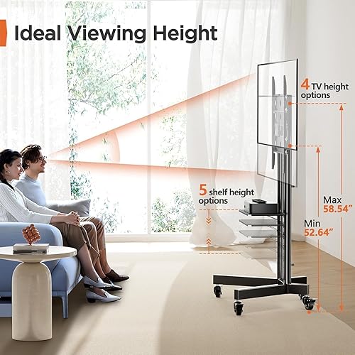 Miniatura 31 de Perlegear PGTVMC14 - Soporte de TV móvil con ruedas para televisores de 32 a 75 pulgadas, carrito de TV móvil de altura ajustable con inclinación de