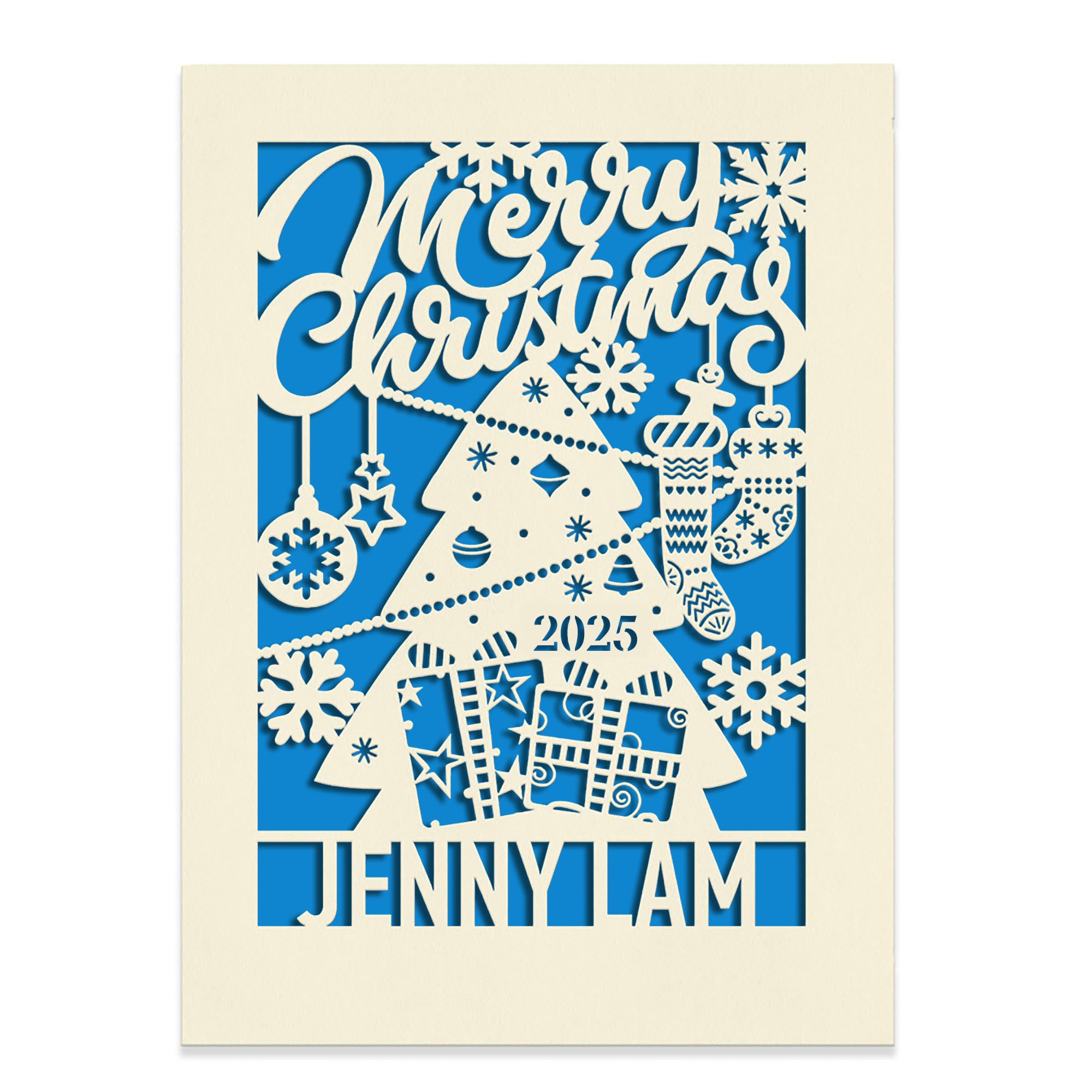 Personalised Christmas Cards Xmas Greeting Cards for Kids Girl Boy Him Her Laser Paper Cut Christmas Cards with Envelopes Custom Gift (Deep Blue) โ image 1