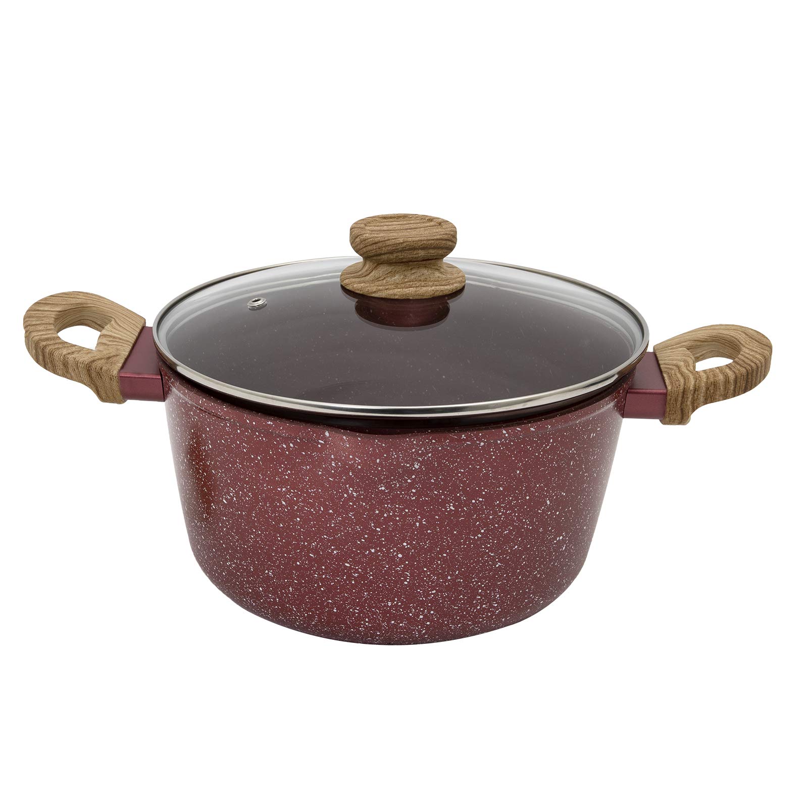 Country Kitchen Cookware Forged Aluminum Dutch Oven, 10 Quart, Speckled Pot with Handles and Glass Lid (Red)