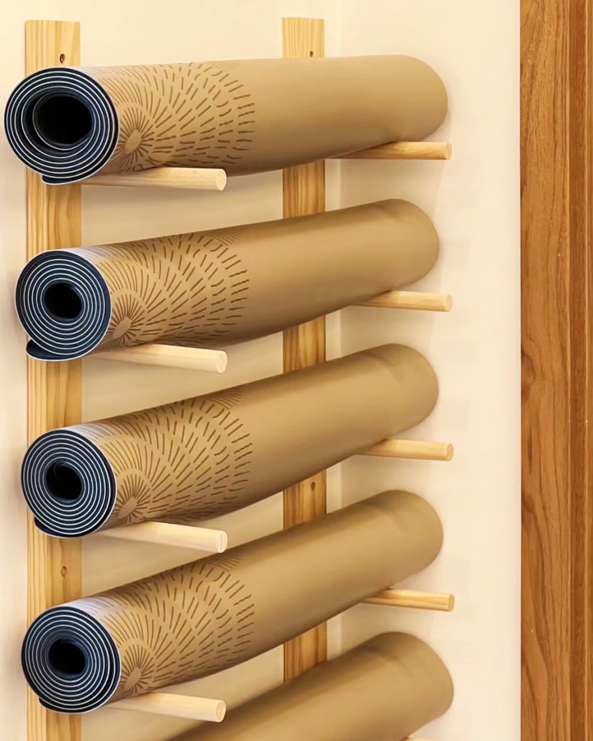 Soporte para Esterillas de Yoga Tenedor de Madera del Almacenamiento de La Estera de Yoga, Organizador del Engranaje de La Aptitud del Soporte de La Pared, Rodillo de Espuma para Gimnasio en Casa ( Co