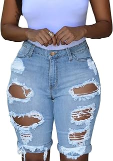 Roswear Womens Destroyed Stretchy Bermuda