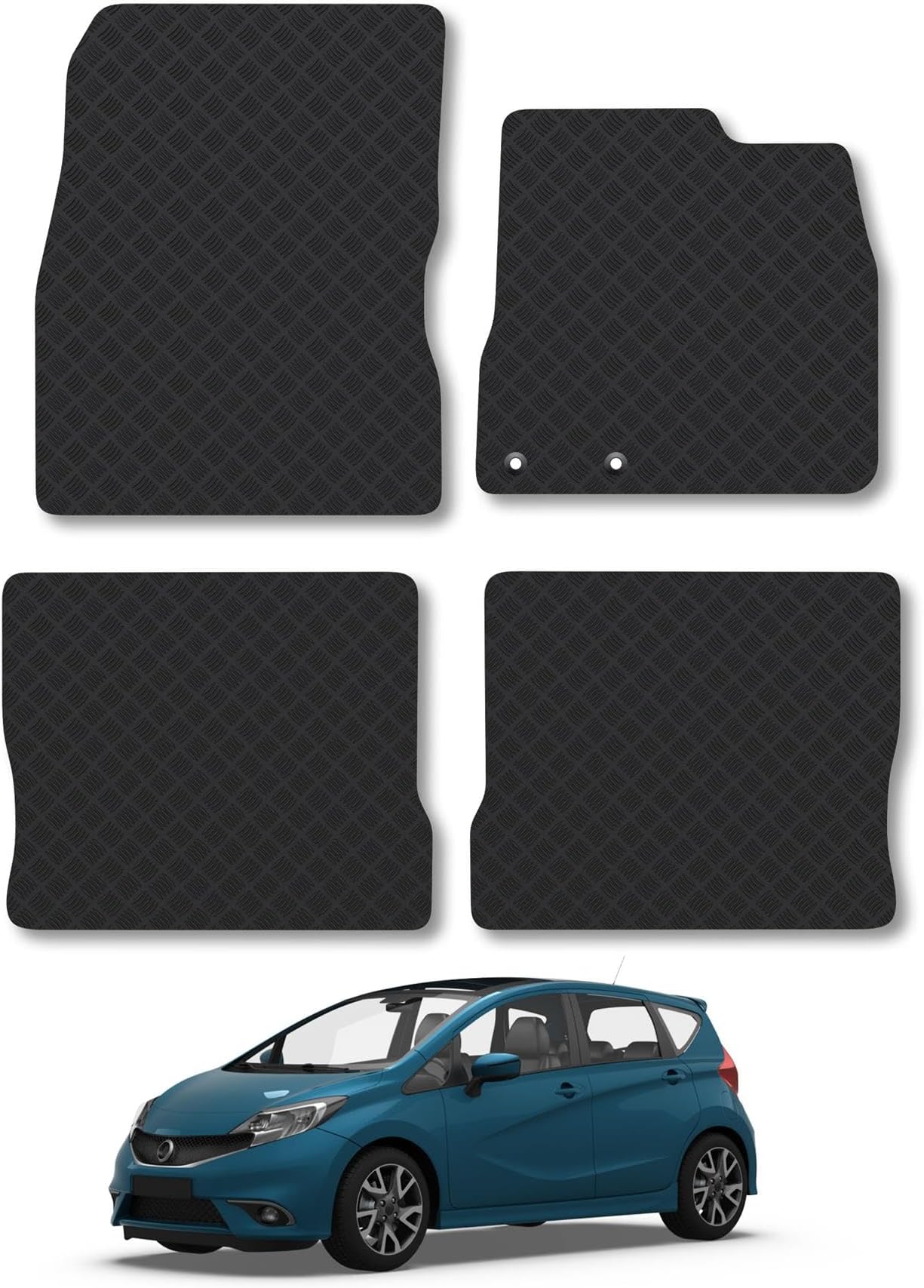 Nissan Note (2013-2017) Heavy Duty Thick Rubber Car Mats Accessories Tailored Fit Front Rear Set Compatible Accessory Waterproof Durable Non-Slip 5mm Full Coverage Protection with Clips