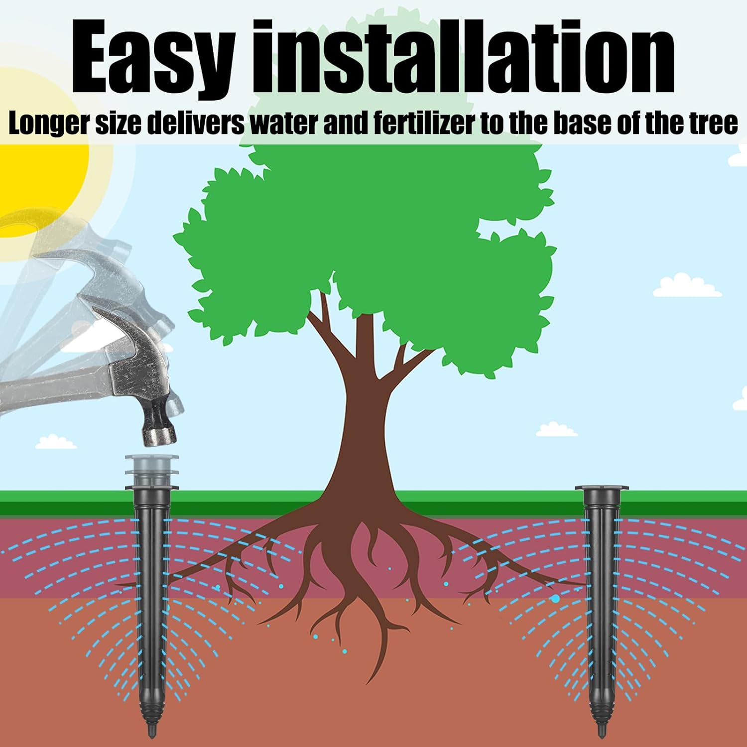 Briwooody 8 Pack Garden Watering Stake Large UV-Protected ABS Plastic Deep Root Irrigation Spike for Trees, Shrubs, Bushes, Shrubs, Flowers, Fruits, Vegetables, Potted Plants (14 Inch)