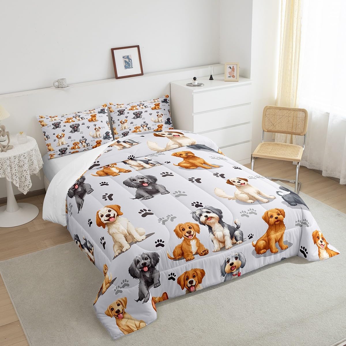 Kids Cute Cartoon Dogs Comforter Set - Toddler Bedding Set - Boys & Girls - Pet Dog Puppy Animal Lover - Down Alternative Comforter - All Season Room Decor - Toddler Size
