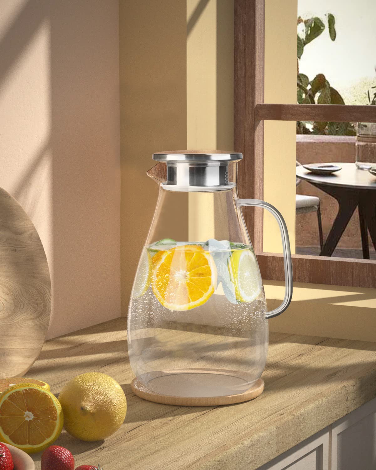 LIBWYS 2600ml Szklana karafka o pojemności z pokrywką, dzbanek na wodę ze szkła borokrzemowego, odporny na wysokie temperatury, szklany dzbanek do napojów DIY, soków, gorącej i zimnej herbaty, mleka