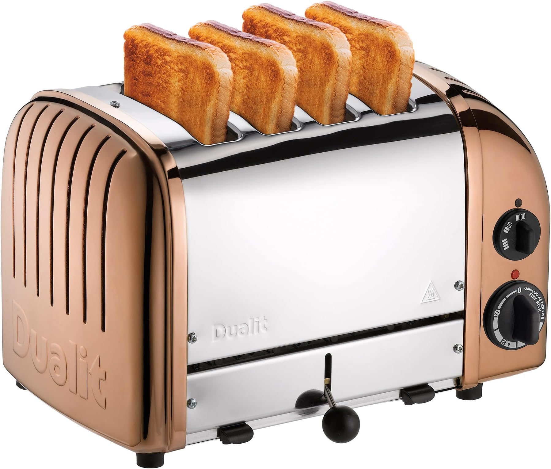 Classic 4 Slice Vario 2.2kW Toaster, Copper and Stainless Steel, Hand Built in the UK, Replaceable Proheat Elements, Heat 2 or 4 Slots, Defrost Bread, Mechanical Timer, 47450