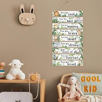 KAIRNE Jungle Animal Kids Affirmation Hanging Wall Decor Plaque Sign