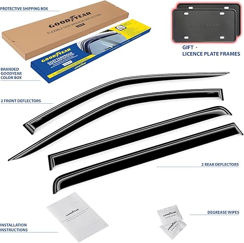 Miniatura 6 de Goodyear Deflectores de ventana inastillables para Toyota Tundra 2022-2025 CrewMax, protectores de lluvia con cinta, viseras de ventana, visera